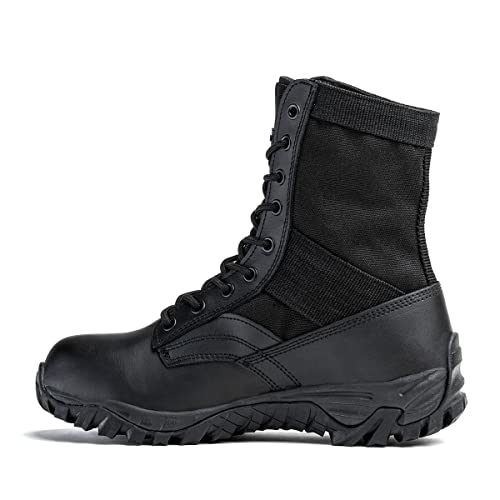 Vemont Hochwertige Leder-Militärstiefel, wasserdicht und einsatzbereit Kampfstiefel für taktische Einsätze und Outdoor-Aktivitäten (Schwarz, EU Schuhgrößensystem, Erwachsene, Numerisch, M, 43)