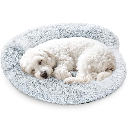 Arquiel Cat Bed Round, Ultra Soft Washable Dog Couch Bolster, Anti-Slip Sleeping Mat for Kitten and Puppy(28×28inch, Grey)