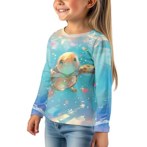 Image of Girls Cartoon Print Long Sleeve Graphic Tee Casual Crew Neck T-Shirts for 3-16 Years Little Girls