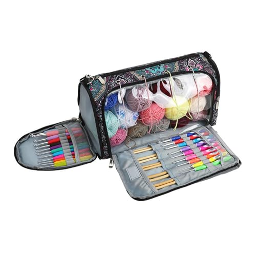 LNNXSZ Bolsa de Hilos Bolsa for Agujas de Tejer, Bolsa for Hilo, portátil, Transparente, Visible, 600D, Oxford, Bolsa for Hilo, Correa telescópica, Ligera, for Accesorios de Costura(F 37x20x21cm)