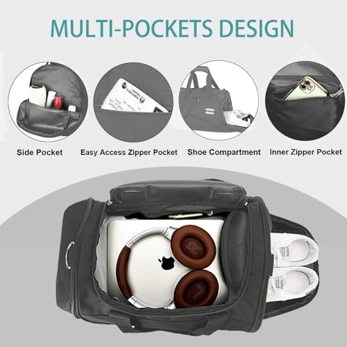 Image of Gym Bag for Men & Women - 30L Duffel Bag with Shoe Compartment, Weekender Water Resistant Duffle Bag for Travel, Sports, Fitness & Workouts, DarkGray