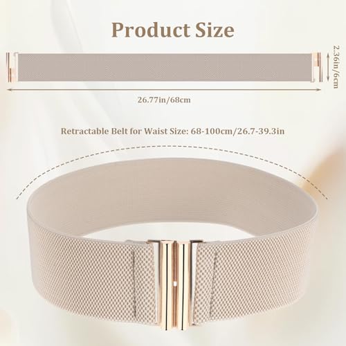 3PCS Elastic Belt Wide Stretchy Waist Belt Trimmer Stretch Waistband Cinch Belts Vintage Elastic Belts for Women Pants Jeans Dresses (Khaki, Black, Pure White, 26.8×2.4 Inches)2