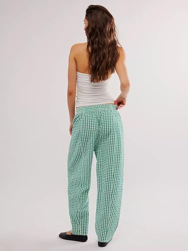 Image of YKR Plaid Pants for Women Gingham Lounge Wide Leg Low Waist Pajama Pants Elastic Waist Trousers with Pocket