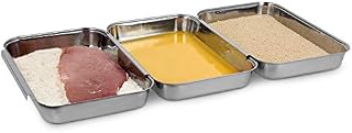 Navaris Zestaw do panierowania ze stali nierdzewnej 3-częściowy - 3 x miska do panierowania 22 x 15 x 3 cm - kotlet mięso ryba - metalowa droga panierska prostokątna