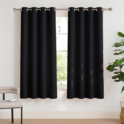 PONY DANCE Lichtundurchlässige Gardinen mit Ösen Thermovorhang Hitzeschutz 2er Set H 175 x B 140 cm Schwarze Vorhänge Blickdicht für Schlafzimmer & Kinderzimmer Kleine Fenster