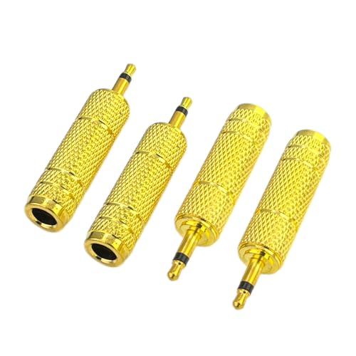 SEYUGOPT 3.5mm to 1/4'' Stereo Gold-Plated Pure Copper Adapter Connector, 3.5mm(1/8'') Mono Plug Male to 6.35mm (1/4'') Jack Female Stereo Connector for Headphone for Amp Adapter, Gold, 4pcs