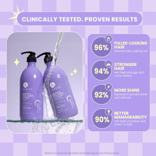 Image of L LUSETA Biotin & Collagen Shampoo & Conditioner Set (2 x 33.8oz) - Thickening for Hair Growth, Infused with Argan Oil to Repair Dry, Damaged Hair