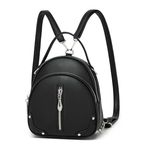 Miss Lulu Damen Handtasche Mini Rucksack Kleiner Eleganter Cityrucksack für Frauen Leichter Reiserucksack mit Abnehmbarem Riemen und 4 Reißverschlusstaschen