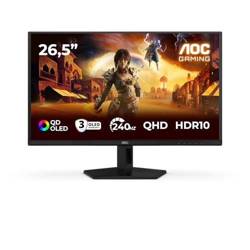 AOC Q27G41ZDF 26.5 inch WQHD Monitor 240Hz, QD-OLED Panel, 0.03ms GtG, Adaptive Sync, HDR10, G-Sync Compatible, (2560x1440 HDMI 1x 2.0 DP 1x1.4) Black/red