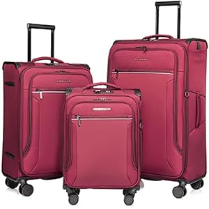 Verage Toledo 3 Pieces Luggage Sets, Softside Expandable Spinner Wheel Suitcase with Flashlight, Burgundy, 3-Piece Set(20/24/29)