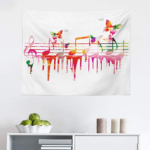 Lunarable Music Tapestry, Colorful Artwork Music Notes Clef Signs Composer Orchestra with Classical