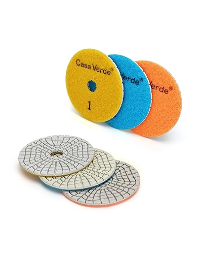 Casaverde 3 Steps Polishing Diamond Pads,100mm Diamond Wet Polishing Pads for Granite Marble Terrazzo Quartz Engineered Stone