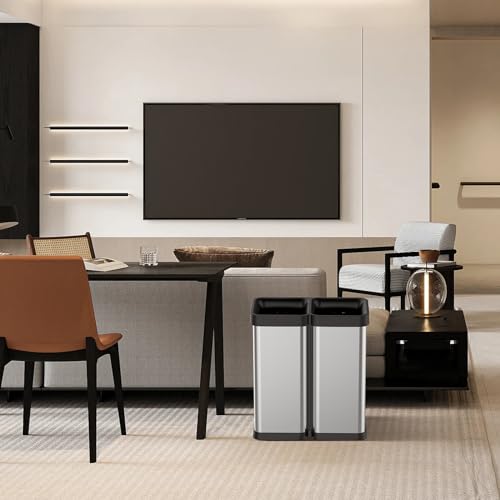 Image of Fashionwu 60L /16 Gallon Kitchen Trash Can, Double Compartment Open Top Lidless Trash Can, Stainless Steel Trash Can and Recycling Bin, Suitable for Kitchen, Office, Dining Room, Living Room