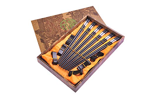 Get Special Price Quantum Abacus Black Metal Alloy Chopstick Set in Gift Box - 6 Pairs of Black Metal Chopsticks, 6 Chopstick Rests, Mod. SC-H-S6-ML-02