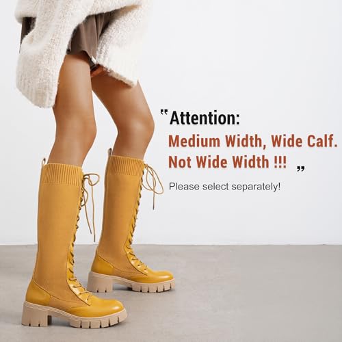 Image of Vepose Women's 953 Knee High Combat Boots Chunky Platform Heel, Lace Up Gothic Punk Work Boots for Dresses and Jeans