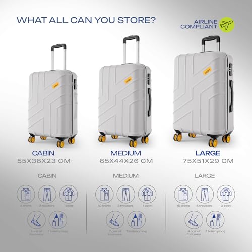 Image of Safari Stratos Spinner 8 Wheels Set of 3 Trolley Bags, Hard Case Polycarbonate, 360º Wheeling Carry on & Check-in Luggage for Men & Women, Suitcase for Travel, Trolley Bags for Travel, Cloud Grey