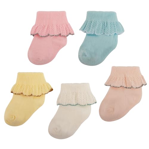 Baby Girl Ruffle Socks Soft Cotton Turn Cuff Fancy Ankle Frilly Dress Socks for Newborn/Infant/Toddler/Little Girls