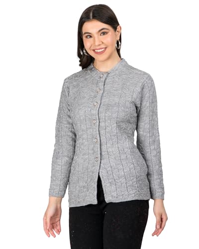 Image of Lady Willington Women Woolen Round Neck Self Design Cardigan Heavy Rainbow Fabric Cardigan Winter Wear Pure Wool Cardigan for Women Free Size Long Cotty Warm Cardigan Free Sizes
