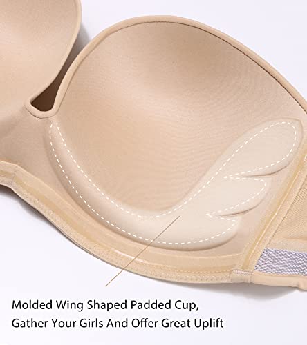 HACI Push Up Strapless Bra for Women Anti-Slip Padded Wireless Stay Put2