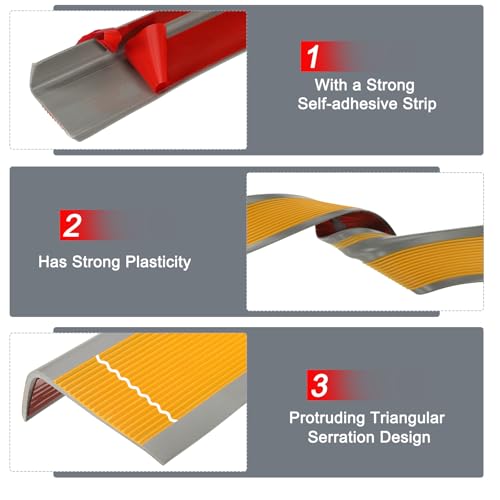 QUARKZMAN 3.2Ft Treppenkantenprofil, 3mm PVC Selbstklebender Treppenkanten-Schutz L-Form Treppenabschluss Treppenstufenkantenverkleidung für den Außen- und Innenbereich, Dunkelgelb/Grau.