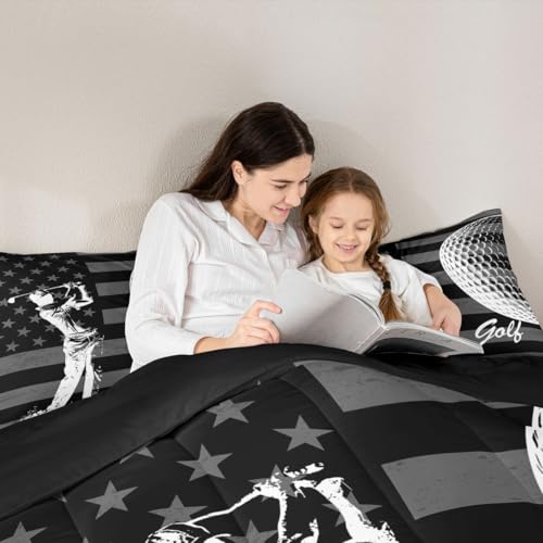 Image of Feelyou Golf Comforter Set King Size Sports Golfing Bedding Set for Kids Boys Girls American Flag Duvet Quilt Bedroom Decor Microfiber 3 Pcs with 2 Pillow Cases