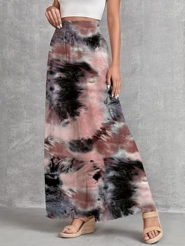 Image of Leriya Fashion Womens Mid Rise Tie-Dye Loose Fit Flared Wide Leg Palazzo Pants | Relaxed Pants | Bottom