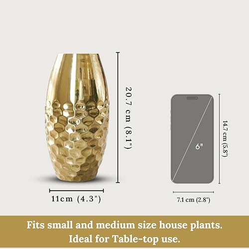 Image of BEHOMA Metal Vase Set of 2 pcs, Gold | Metal flower vase in Gold - for fresh or artificial flower displays for living room - great wedding gift (Set of 2)