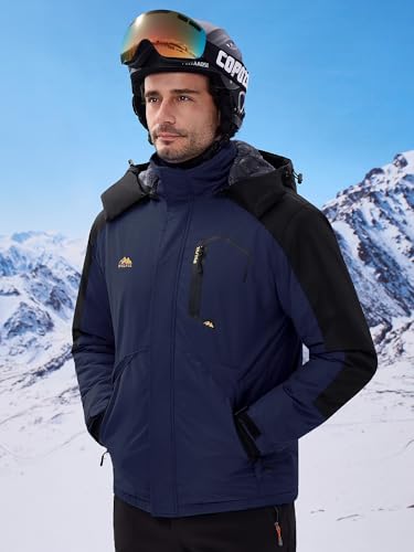 Image of WULFUL Men's Ski Jackets Warm Winter Snow Windbreaker Resistant Snowboard Fleece Coat Mountain Waterproof Parka with Hood