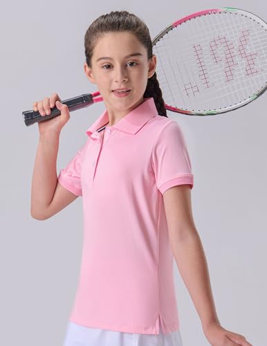 3 Pack Youth Girls' Performance Polo Shirts, Short Sleeve Pique Collared Kids School Uniform Tops4