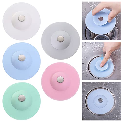 Roysmart Lot de 5 bouchons de vidange universels, bouchons de baignoire, bouchons de lavabo avec fonction passoire à cheveux, bouchons pour évier, évier, baignoire et lavabo
