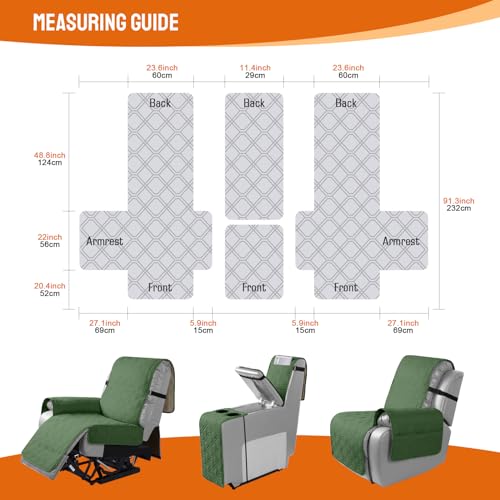 Image of VANSOFY Loveseat Recliner Cover with Console 100% Waterproof Sofa Slipcovers Non-Slip Reclining Couch Cover Split Sofa Covers Furniture Protector for Pets, Dogs(Vine Green)