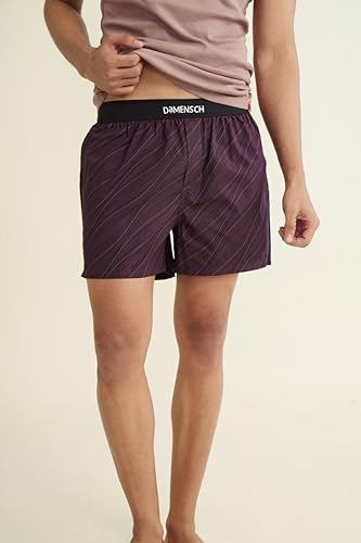 Image of DAMENSCH Solid Breeeze Inner Boxers for Men, Ultra-Light Boxers, 100% Cotton Shorts Pant, Breathable Woven Inner Cotton Shorts for Men-Plum Waves-4XL