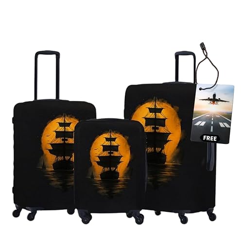 Image of WanderWraps Spendex Polyester Protective Luggage Cover | Hard Luggage Trolley Bag Cover | Washable | Combo | Stretchable | 20-24 - 28 Inches | Pack of 3 | Moonvoyagee