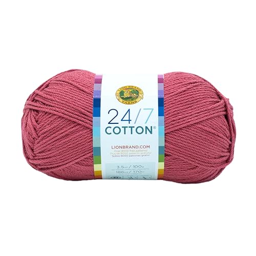 Image of Lion Brand Yarn, 24 /7 Cotton Yarn, Terracotta, Pink, 1 Pack | Light Worsted 100% Mercerized Cotton Yarn for Crochet, Knitting, Craft, 185 Yards of Natural Fiber for Tees, Bags, Dishcloths