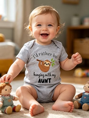 UNICOMIDEA Baby Boy Clothes 0-3 Months Sloth I'd Rather be Hanging with My Aunt Newborn Baby Outfit Short Sleeves Infant Boys Romper All Season Party Unisex Infant Bodysuit — view 2