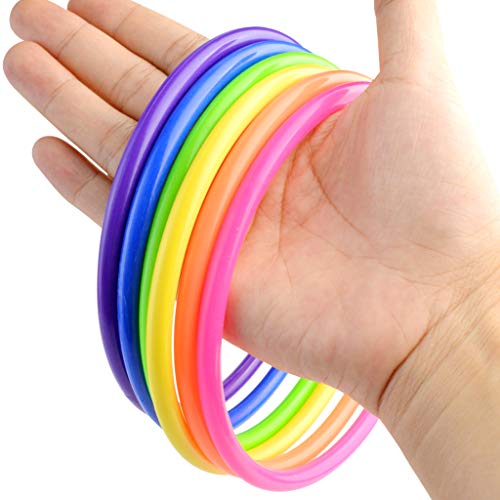 Topbuti 24 Pcs Multicolor Plastic Toss Rings Kids Ring Toss Game Carnival Rings for Speed and Agility Practice Games, Garden Backyard Outdoor Games, Bridal Shower Game, Game Booth - Thumbnail 5