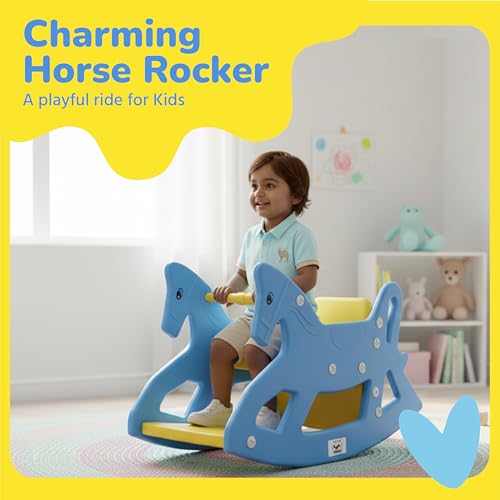 Image of Lifelong 2-in-1 Rocker & Table | Convertible Rocking Horse & Study Table | Sturdy Plastic Ride-On Horse with Backrest | BIS Certified Indoor Outdoor Toy Rider for Kids Aged 1-5 Yrs (LLCRK01)