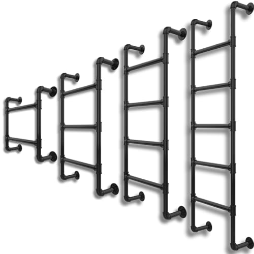 Escalera de 5 Peldaños Fijada a la Pared para Áticos, Pozos de Ventana y Decoración | Metálica de Montaje en Muro para Camas Litera, Techo Sótano | Fija de Cinco para Subir y Bajar con Facilidad