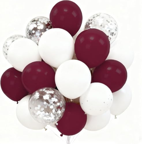 Image of Maroon Graduation Party Decorations /Burgundy White Graduation Decorations Class of 2026 /Maroon White Silver Balloons /Burgundy Silver Birthday Party /Christmas Bridal Shower Wedding