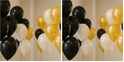 Image of Rozi Decoration Party Balloons Metallic HD for Birthday, Anniversary, Baby Shower Black, White and Gold - Pack of 100