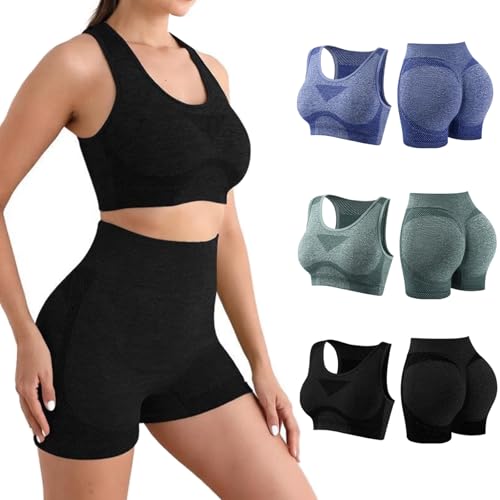 Listado de Conjuntos deportivos para Mujer , tabla con los diez mejores. 41 Conjunto Deportivo de 6 piezas para Mujer, Tops Deportivos y Pantalones Cortos De Cintura Alta, Alta Elasticidad, Transpirable, Adecuado para Ejercicios de Fitness (L/XL, 【Negro...