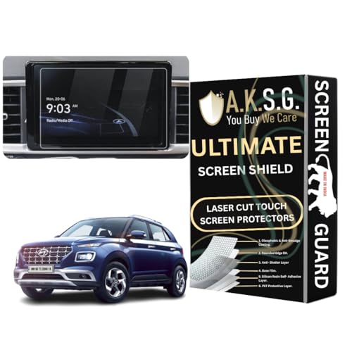 Image of A.K.S.G. 9H Unbreakable Car Infotainment System Screen Protector Compatible With Hyundai Venue Facelift 08 Inch [2022-Running] Not a Tempered Glass [Transparent]