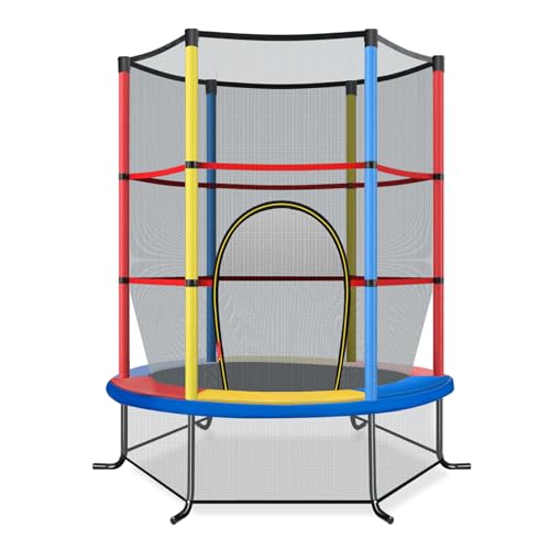 COSTWAY Cama Elastica Infantil Ø 165cm, Trampolines con Red de Seguridad y Almohadilla para Muelles para Niños de 3 6 Años, de Interior/Exterior, Carga estática 135kg (Multicolor, Ø165 x 165 cm)