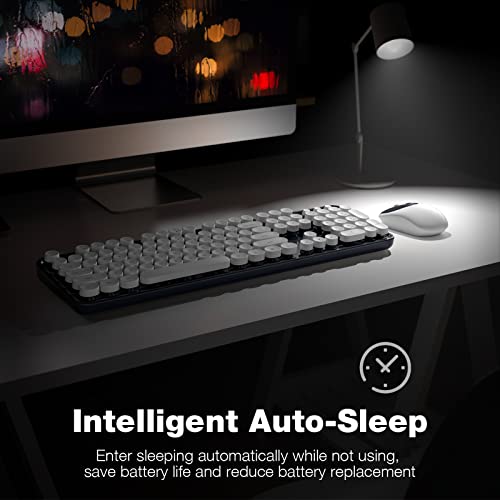 Image of KNOWSQT Wireless Keyboard and Mouse Combo - White-DarkBlue Full-Sized 2.4 GHz 104 Keys Typewriter Keyboard, Flexible Round Keycap and Optical Mouse for Windows, Computer, PC, Laptop, Desktop, Mac