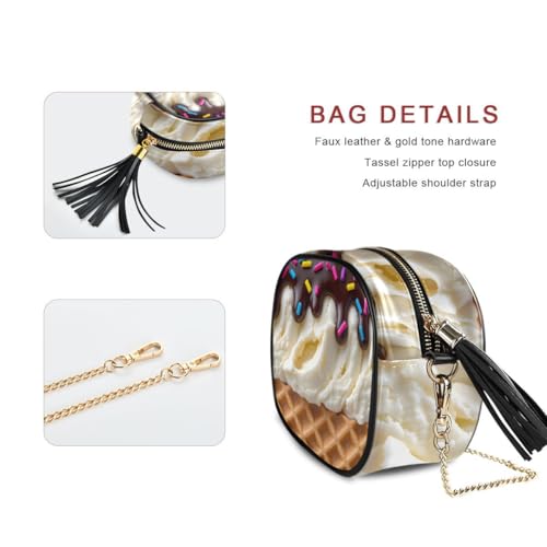 Image of ALAZA Women's Chocolate Ice Cream Waffles PU Leather Crossbody Bag Shoulder Purse with Tassel
