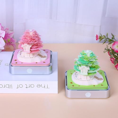 Cabane dans arbre rose 3D notes adhésives pour décorer un bureau romantique en 2025