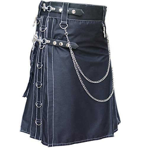 Black Stud Utility Kilt With Removable Chain & Chain (38'')