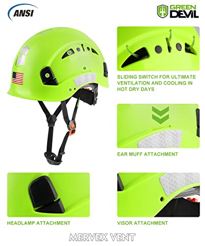 Image of GREEN DEVIL Safety Helmet Hard Hat Adjustable Lightweight Vented ABS Work Helmet 6-Point Suspension ANSI Z89.1 Approved Ideal for Industrial & Construction