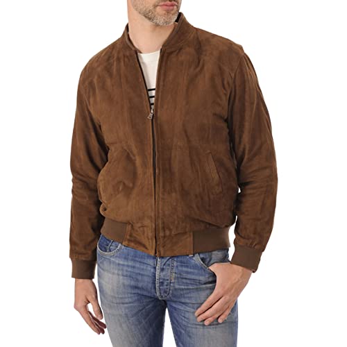 Trifoliate Brown Suede Jacket Men - Real Goatskin Baseball Leather Jacket For Men2