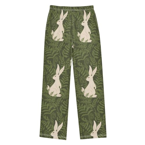Fern Leaf Rabbit Boys Pants Boys Athletic Pants Long Pant for Boywith Pockets Wide-Leg Size 6-14Y